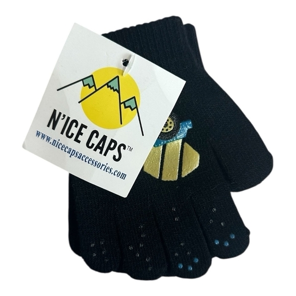N'ice Caps Boys Magic Stretch Gloves 2 Pair Kids Black Blue Truck Design Gloves - Picture 2 of 6